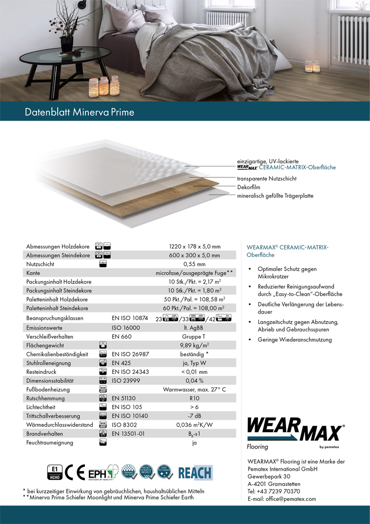 Wearmax® Pematex® Lava Grey Minerva Prime Keramik Designboden Ceramic Matrix UV Coating Klick Vinyl @Boden4You günstig sicher frachtfrei kaufen