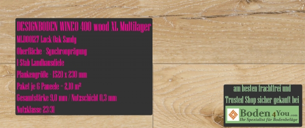 WINEO Windmöller 400 XL Multilayer www.Boden4You.com Multilayer Luck Oak Sandy Bodenbelag PVC LVT Bad Wohnen Arbeiten kleben günstig frachtfrei TÜV Trusted Shop sicher kaufen Designvinyl